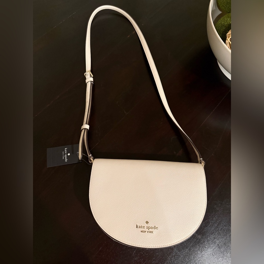 Kate Spade Luna Crescent Crossbody Pebbled Leather  Parchment NWT $329